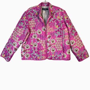 Koret Pink Floral Zipper Front Bomber Jacket | XL